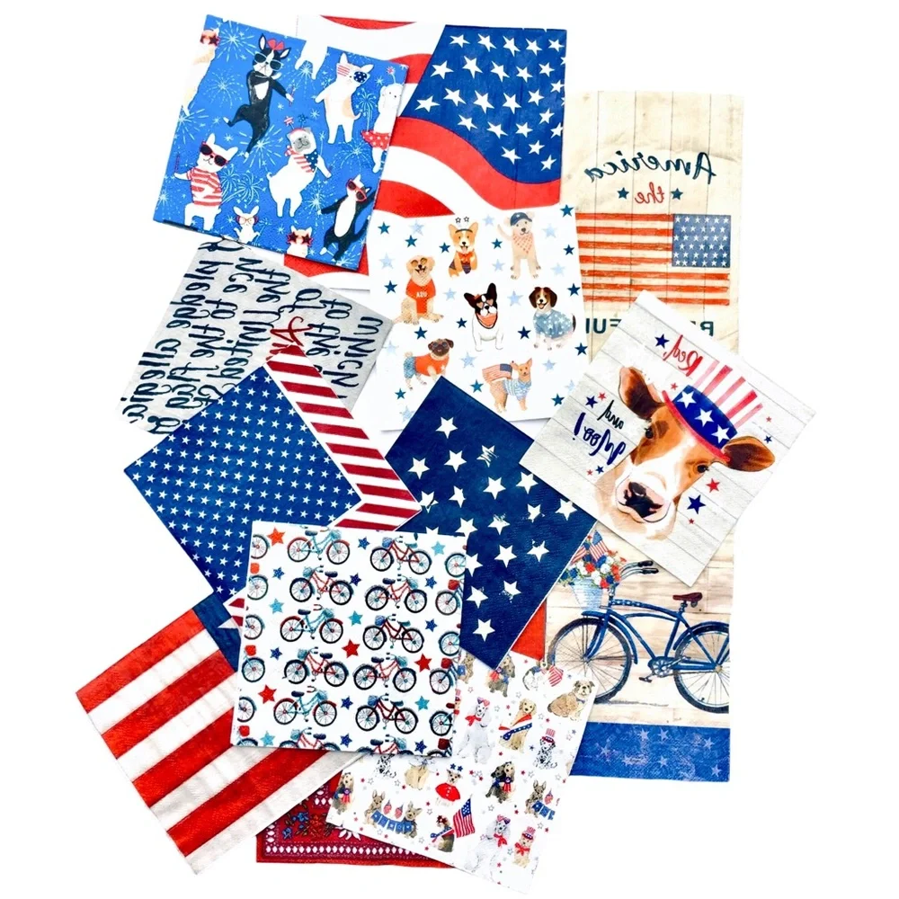 4th of July Decoupage Napkin Bundle Patriotic Stars & Stripes US Flag, 13 pcs